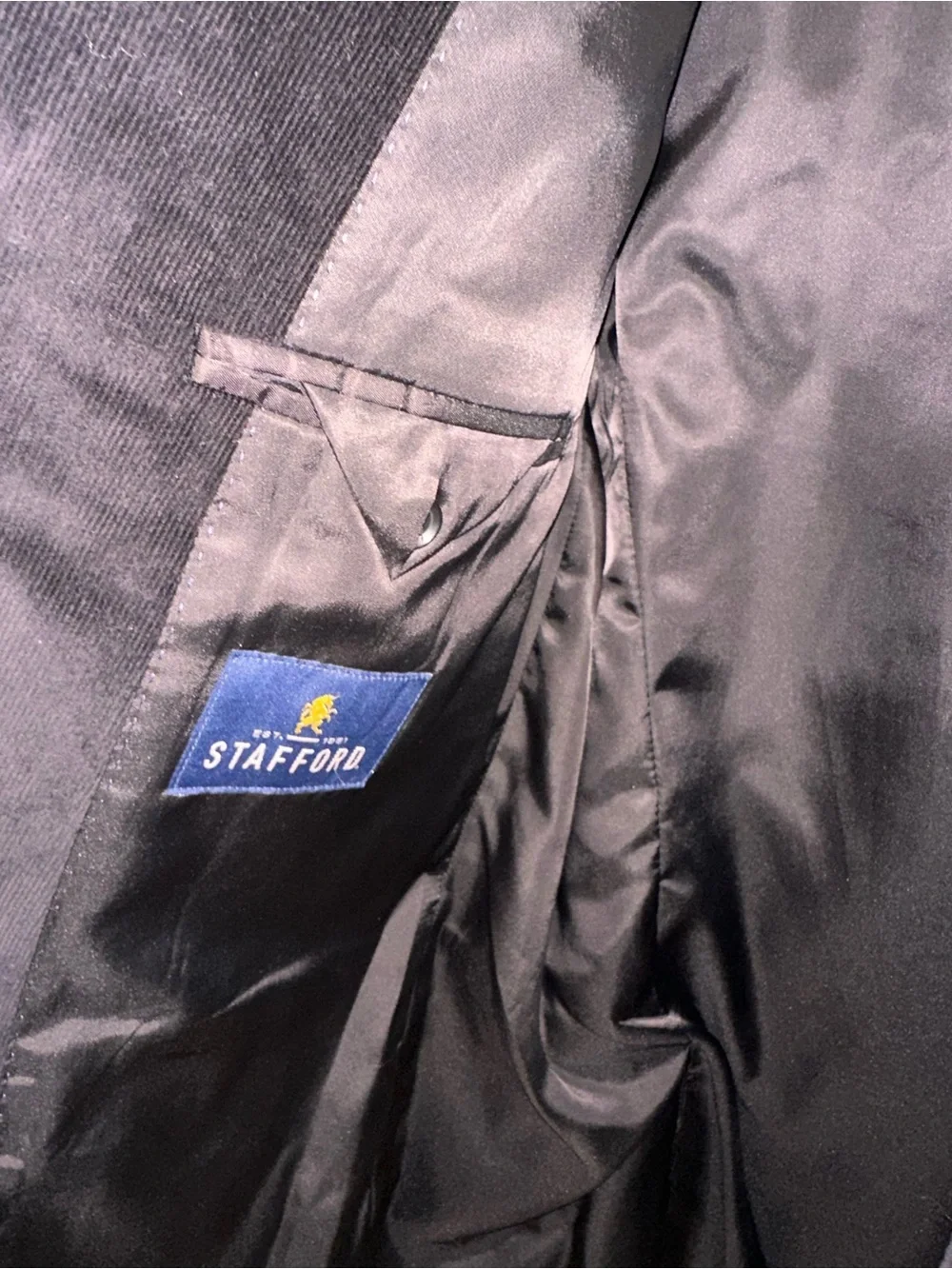 Stafford Black Corduroy Jacket Elbow Patches Sports Coat Stretch Men’s 48L $168